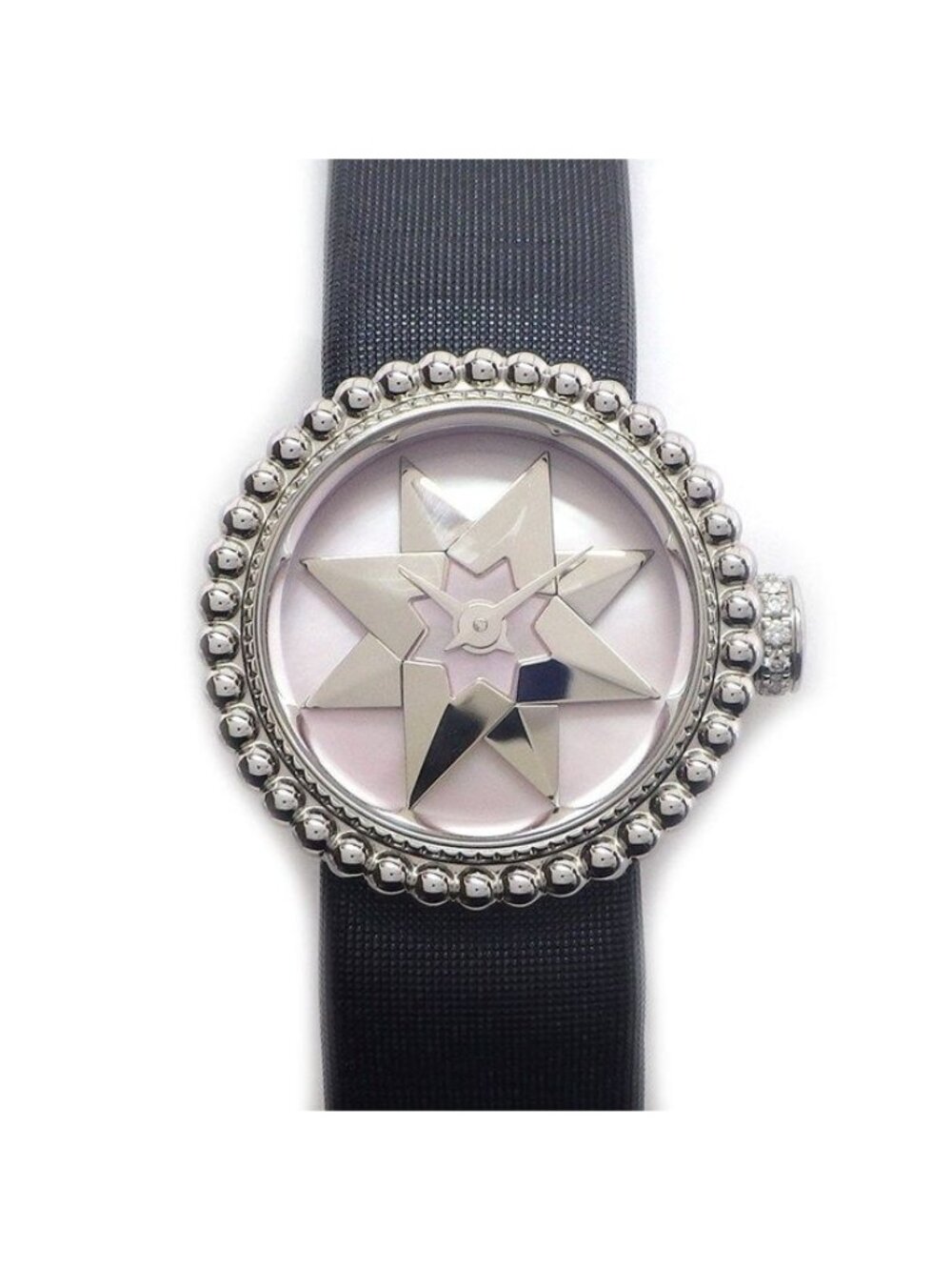 Dior Watch la de Diamond Crown Rose de Vin Pink Shell Dial Satin Leather Strap